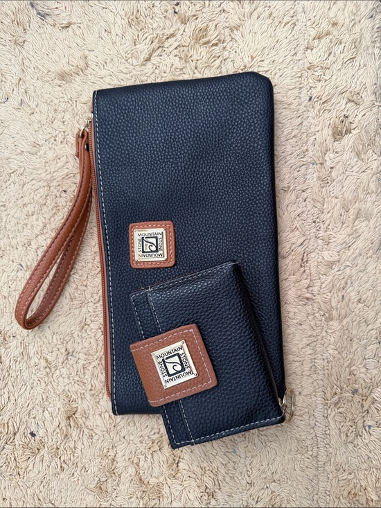 Dooney & Bourke Handbags - Mountain Stone Pebbled Leather Wallet and Wristlet with Brown Trim